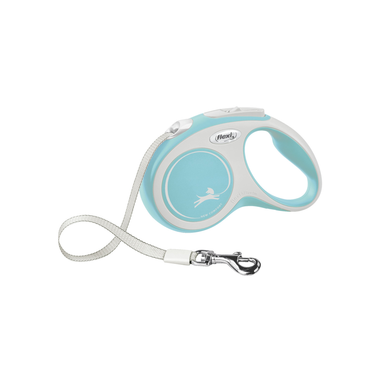 Flexi New Classic Rollleine, hellblau, für Hunde, mit Auto-Aufrollfkt., ergonom. Griff, Metall-Karabiner, ideal f. Spaziergänge.