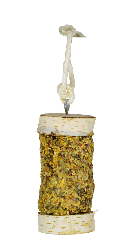 JR FARM Birkenholzrolle mit Saaten, Snack für Heimvögel (Wellensittiche, Kanarienvögel), 140 g, fördert Knabberverhalten.