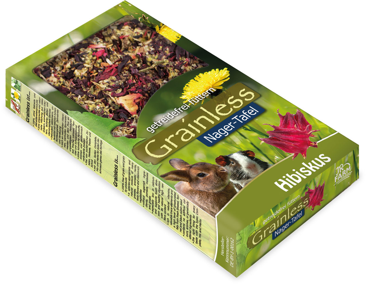 JR FARM Grainless Nager-Tafel Hibiskus: Getreidefreies Futter für Kaninchen & Meerschweinchen, Geschmacksrichtung Hibiskus.