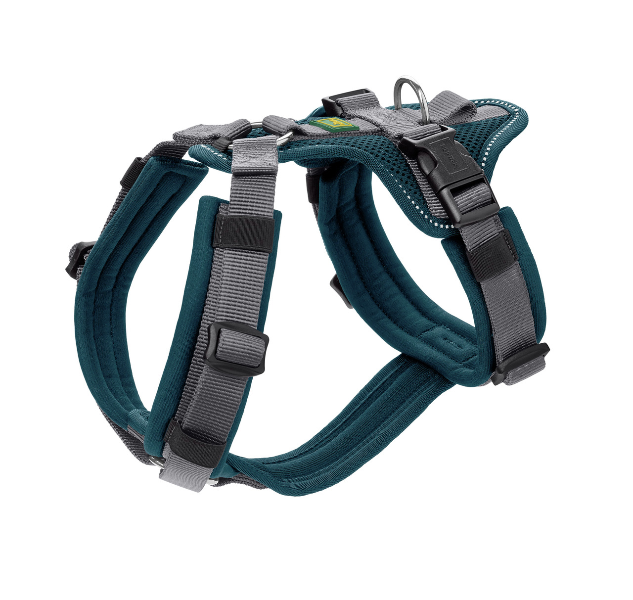 HUNTER Geschirr "Divo" für Hunde, Petrol/Grau, ergonomisch, gepolstert, verstellbar, für alle Größen, Komfort u. Kontrolle, sicher.