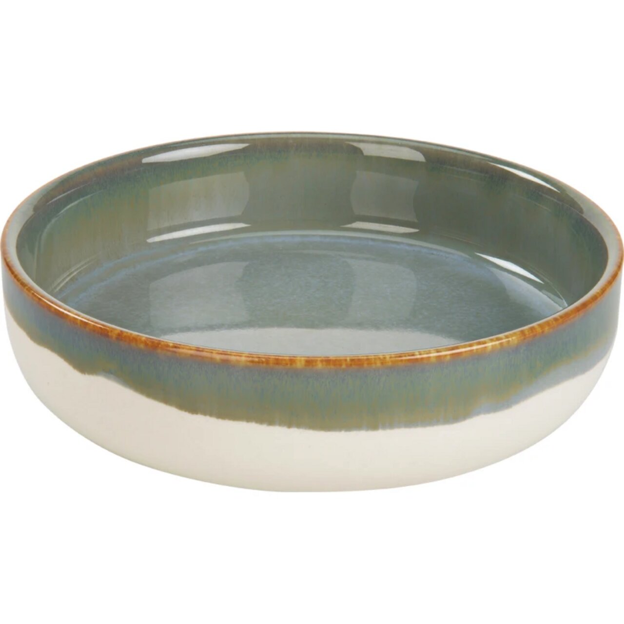 Keramik-Napf von MORE, geeignet für Haustiere, in Grün-Blau-Design mit braunem Rand. Ideal für Futter oder Wasser.