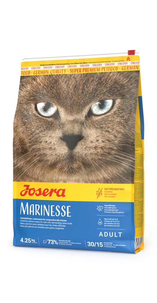 Josera Marinesse Katzentrockenfutter für adulte, anspruchsvolle Katzen, Lachs, getreidefrei, hypoallergen, 4,25 kg.