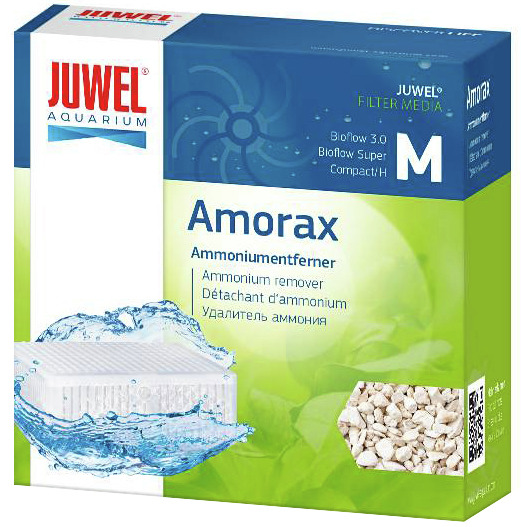 JUWEL Amorax, Ammoniumentferner für Aquarienbesitzer, Filtermedium, Größe M, weiße Filtersteine, betont Reinigungsfunktion.