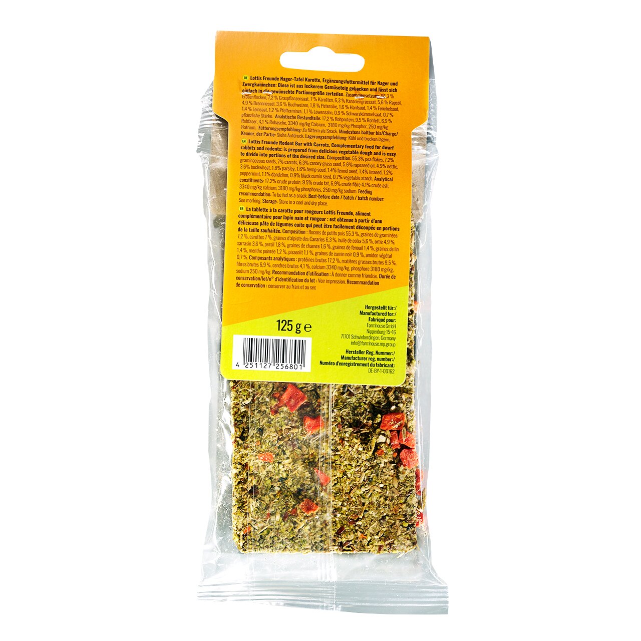 Lottis Freunde Knager-Trix Karotte, Ergänzungsfutter für Nager, Karottengeschmack, 125 g, frisches Gemüse, ideal für Kleintiere.