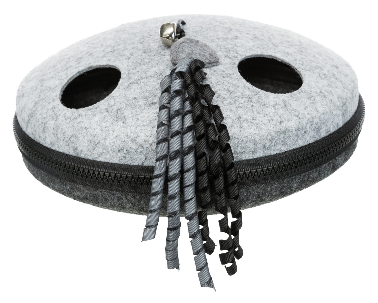 TRIXIE Katzenspielzeug aus Filz, rund, mit Reißverschluss & 2 Öffnungen, inkl. schwarze/graue Bänder, ideal zur Beschäftigung.