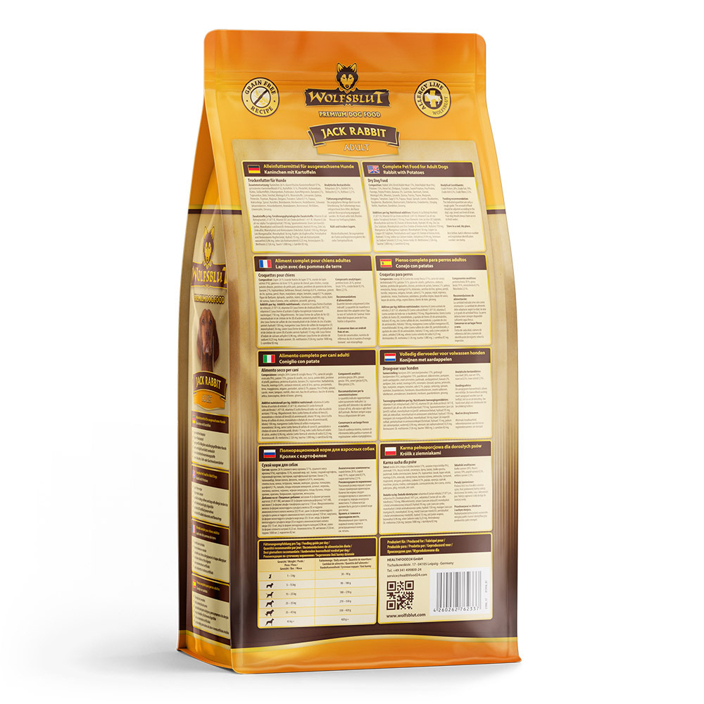Wolfsblut Jack Rabbit Adult, Trockenfutter f. ausgewachsene Hunde, Kaninchen+Pastinaken, getreidefrei, 15 kg, reich an natürlichen Zutaten.