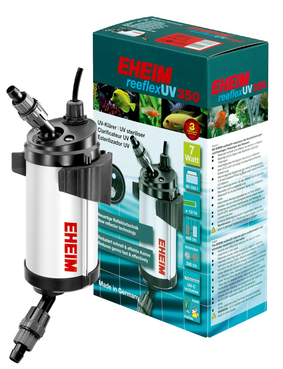 EHEIM reeflexUV 350, UV-Klärer f. Süß--Meerwasseraquarien, 7W, reduziert Keime effektiv, neuartige Reflektortechnologie.