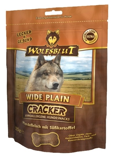 Wolfsblut Wide Plain Cracker, Hundesnack, Pferdefleisch & Süßkartoffel, 225 g, hypoallergen, "Lecker & Gesund", "Ohne chem. Zusatzstoffe".