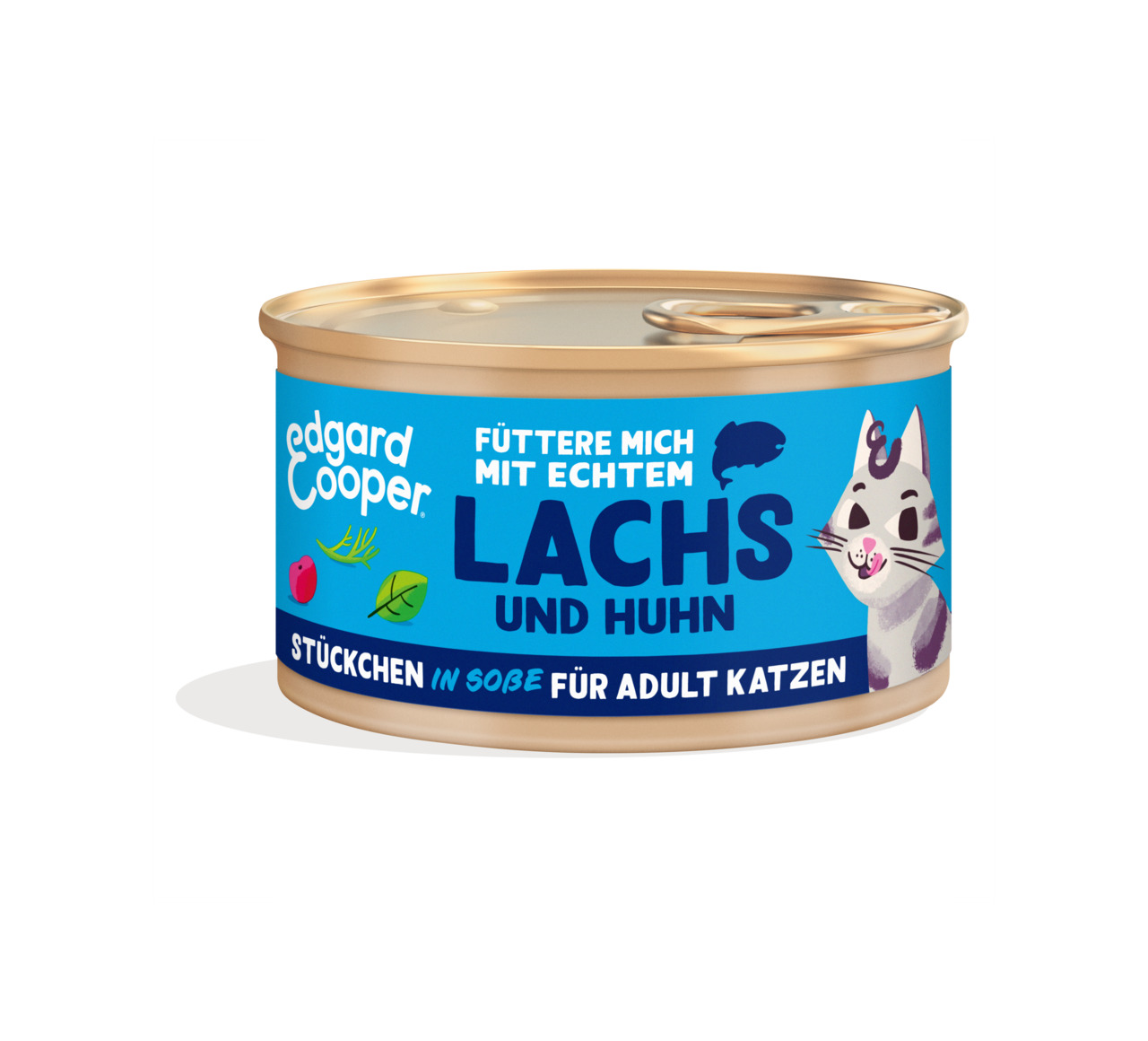 Edgard & Cooper Katzenfutter, Lachs & Huhn, Stückchen in Soße, für ausgewachsene Katzen, 85g, „Füttere mich mit echtem Lachs & Huhn“.