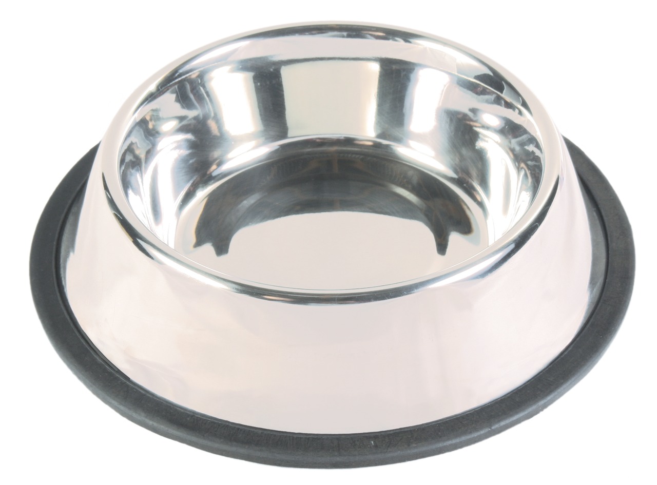 TRIXIE Edelstahlnapf, Hunde-Katzen, Futter-Wasser, silber, rutschfest, hygienisch, robust, mit Gummiring, ideal für Haustiere.