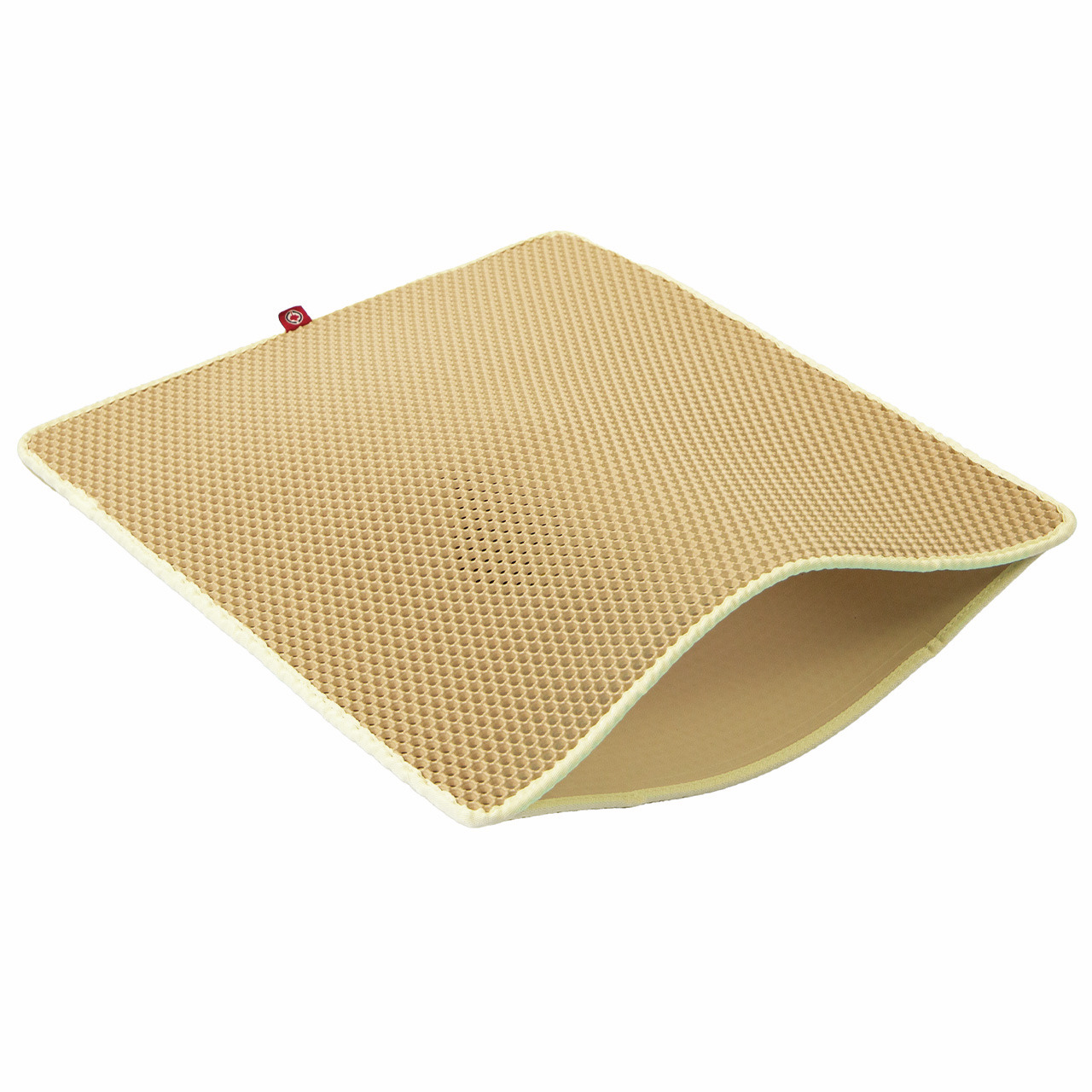 Beige Katzenstreumatte von CanadianCat, geeignet für Katzenhalter. Die Matte besteht aus einem wabenförmigen Design, das Streu effektiv auffängt und den Boden sauber hält. Sie ist leicht, flexibel und einfach zu reinigen. Perfekt für hygienische Katzentoi