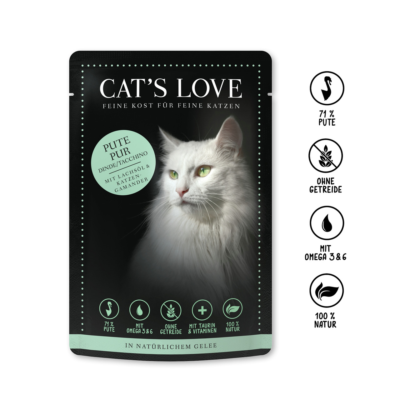 Cat's Love Adult Pute pur mit Lachsöl & Katzengamander Katzen Nassfutter 85 g