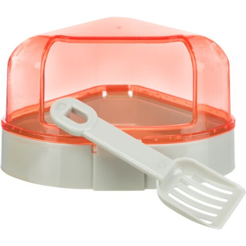 TRIXIE Sandbad f. Kleintiere (Hamster/Nager), rote Abdeckung, weiße Basis+Sandschaufel, fördert Fellpflege+natürl. Verhalten.