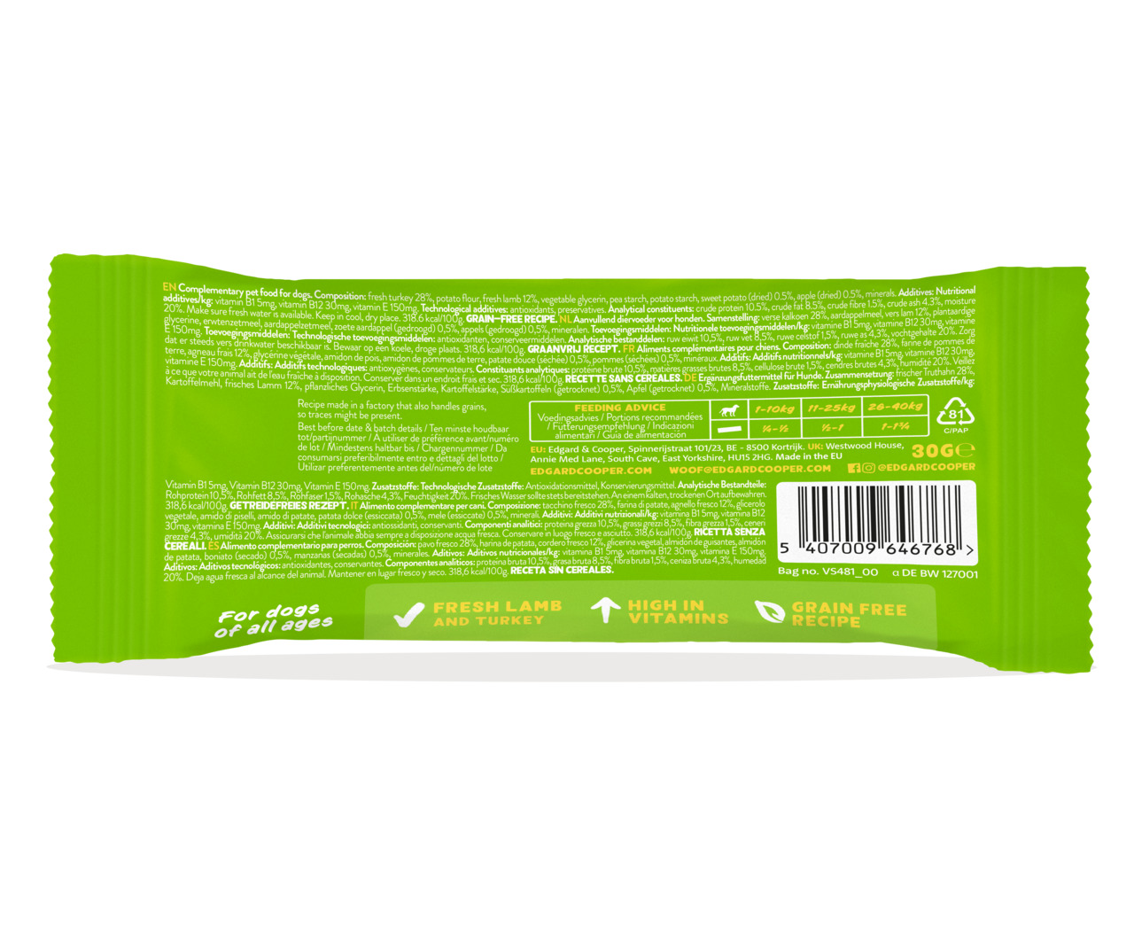 Edgard & Cooper Fresh Lamb & Turkey, getreidefreies Ergänzungsfutter f. Hunde, frisches Lamm & Truthahn, reich an Vitaminen, 30 g.