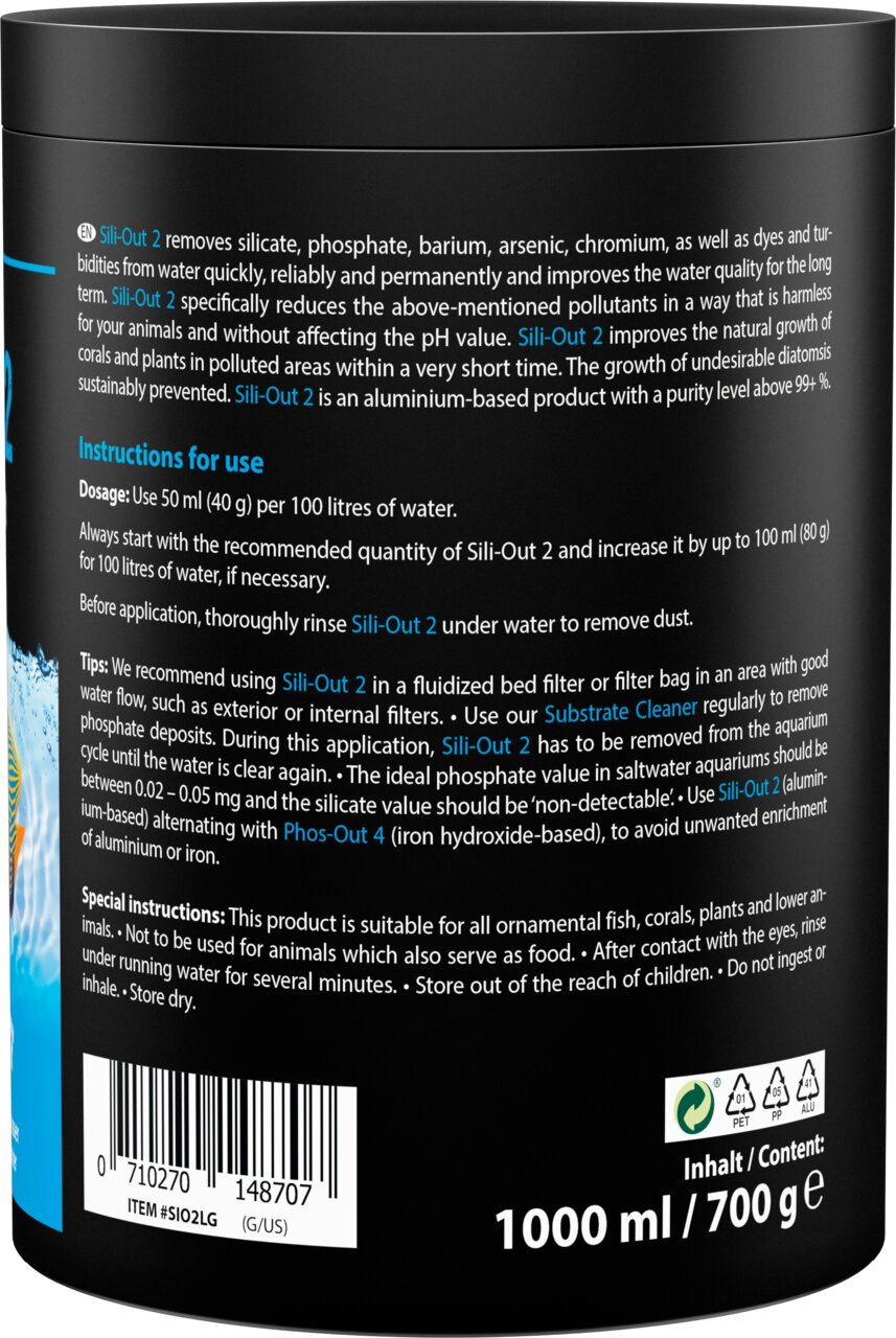 ARKA Sili-Out 2 Silikat- und Phosphatentferner für Meerwasseraquarien, Zierfische, Korallen und Pflanzen, 1000 ml-700 g.