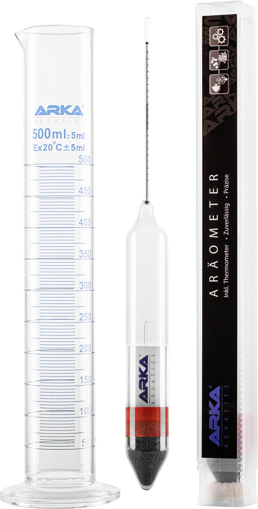 ARKA Aquatics Aräometer-Set: Für Aquarien, präzise Dichtemessung, inkl. 500-ml-Messzylinder, Aräometer m. Thermometer, Schutzhülle.