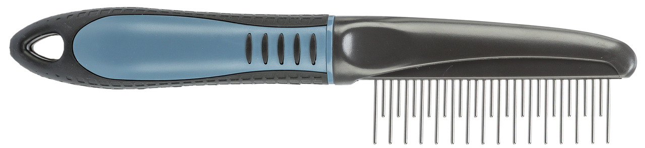 TRIXIE Kamm für Hunde & Katzen, ergonom. Griff (Schwarz/Blau), Metallzinken, entfernt Verfilzungen & loses Fell, ideal zur Fellpflege.