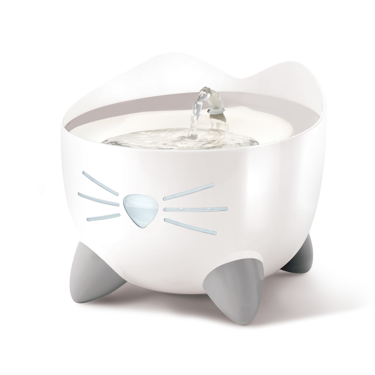 Catit PIXI Trinkbrunnen, Katzen, Weiß, Katzengesicht-Design, frisches zirkulierendes Wasser, animiert Katzen zum Trinken.