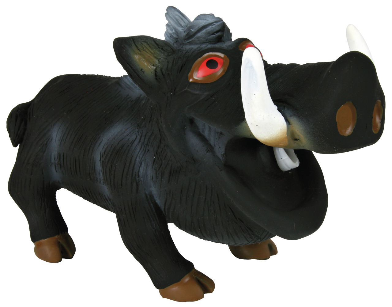 TRIXIE Hundespielzeug „Wildschwein“, Latex, für Hunde aller Größen, Kauspielzeug & Beschäftigung, schwarz, rote Augen, weiße Stoßzähne.
