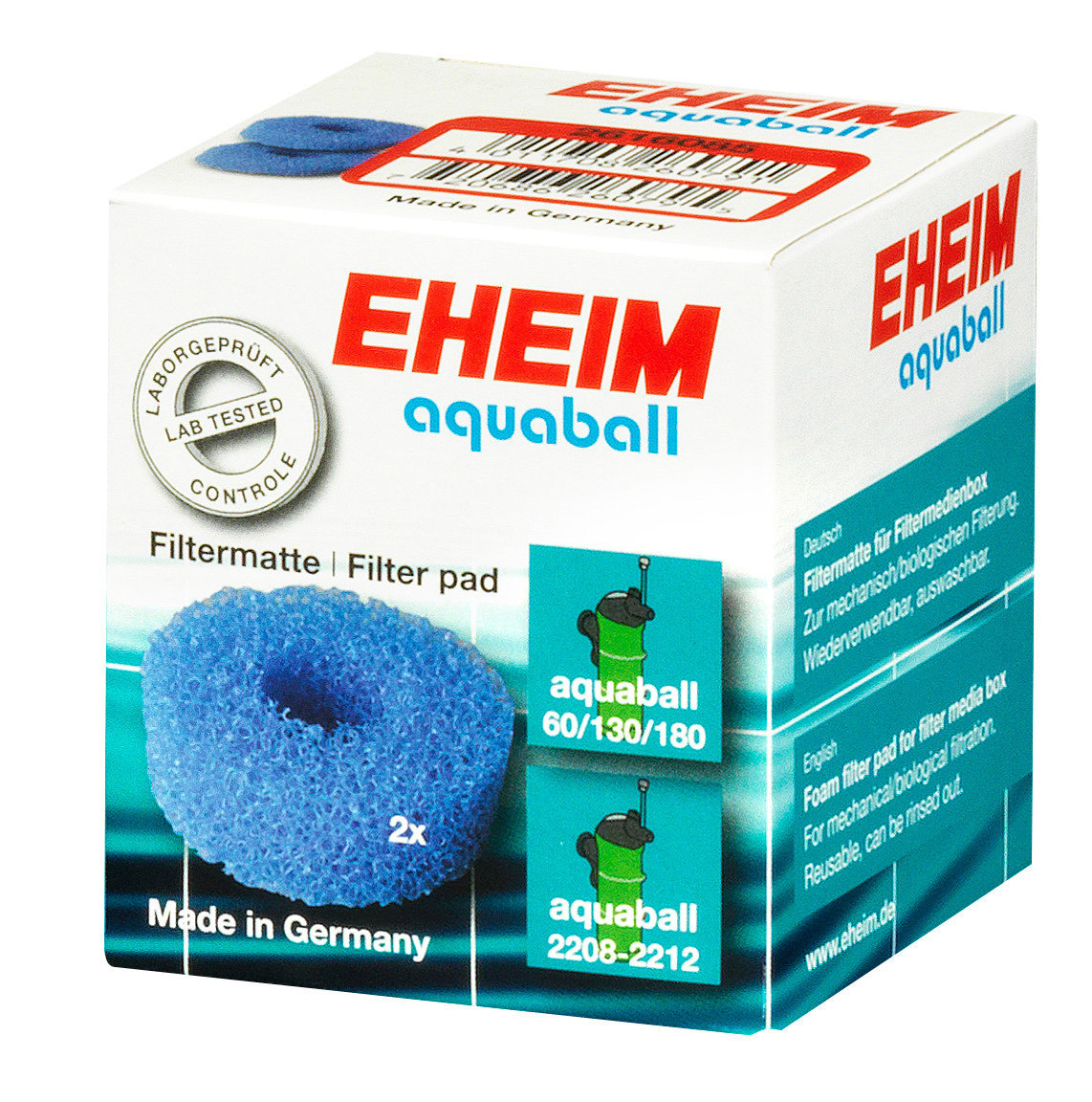 EHEIM aquaball Filtermatte, für Modelle 60/130/180/2208/2212, mechanisch+biol. Filterung, auswaschbar, 2 Stk., Made in Germany.