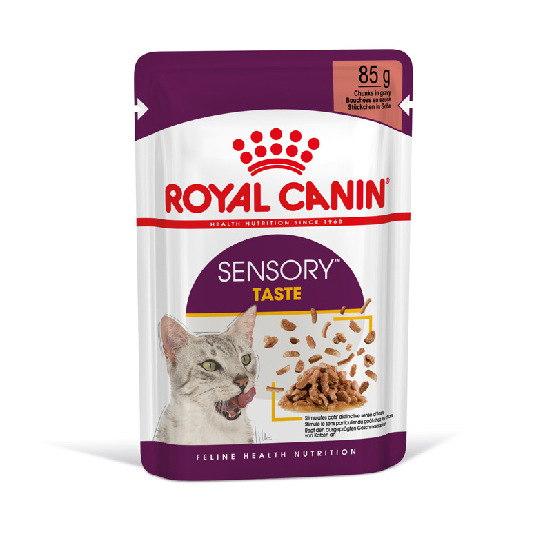 ROYAL CANIN Sensory Taste, Katzenfutter, stimuliert Geschmackssinn, saftige Stückchen in Soße, 85 g, für Katzen.
