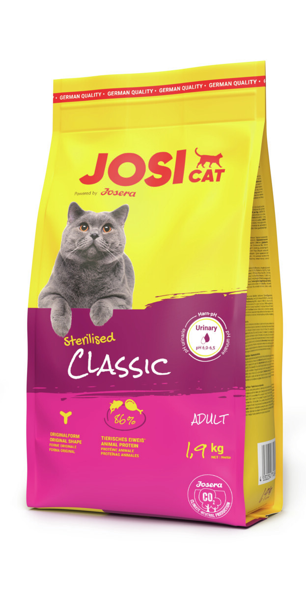 Josera JosiCat Sterilised Classic, Katzenfutter f. sterilisierte Adult-Katzen, 86% tierisches Protein, 1,9 kg.