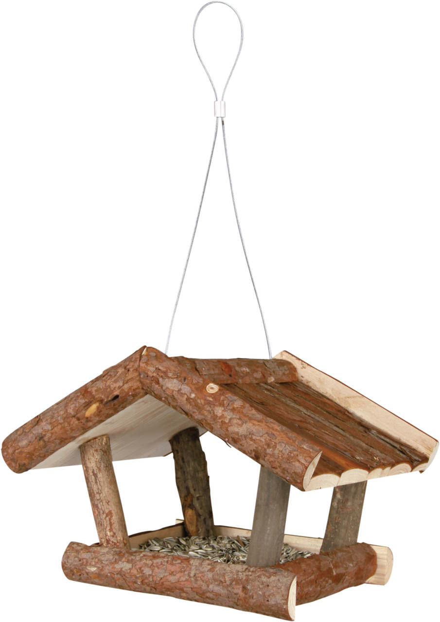 TRIXIE Vogelfutterhaus Natura, Wildvögel, Holz, rustikales Design, Sonnenblumenkerne, hängend, ganzjährig, stabiles Drahtseil.