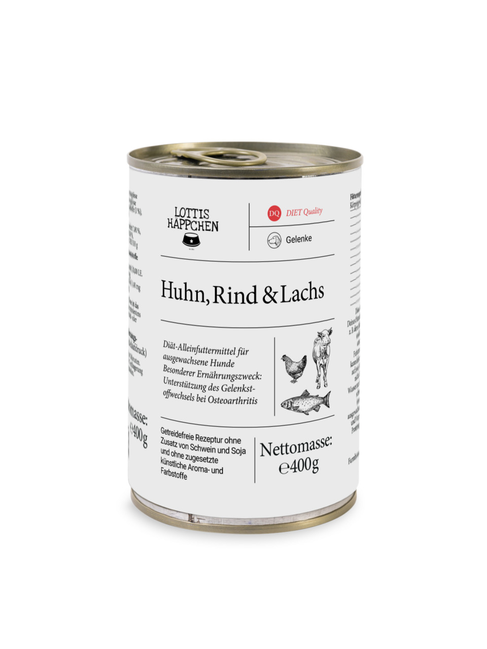 Sparpaket 6 x 400 g Lottis Häppchen Knochen & Gelenke / Huhn & Rind Hunde Nassfutter