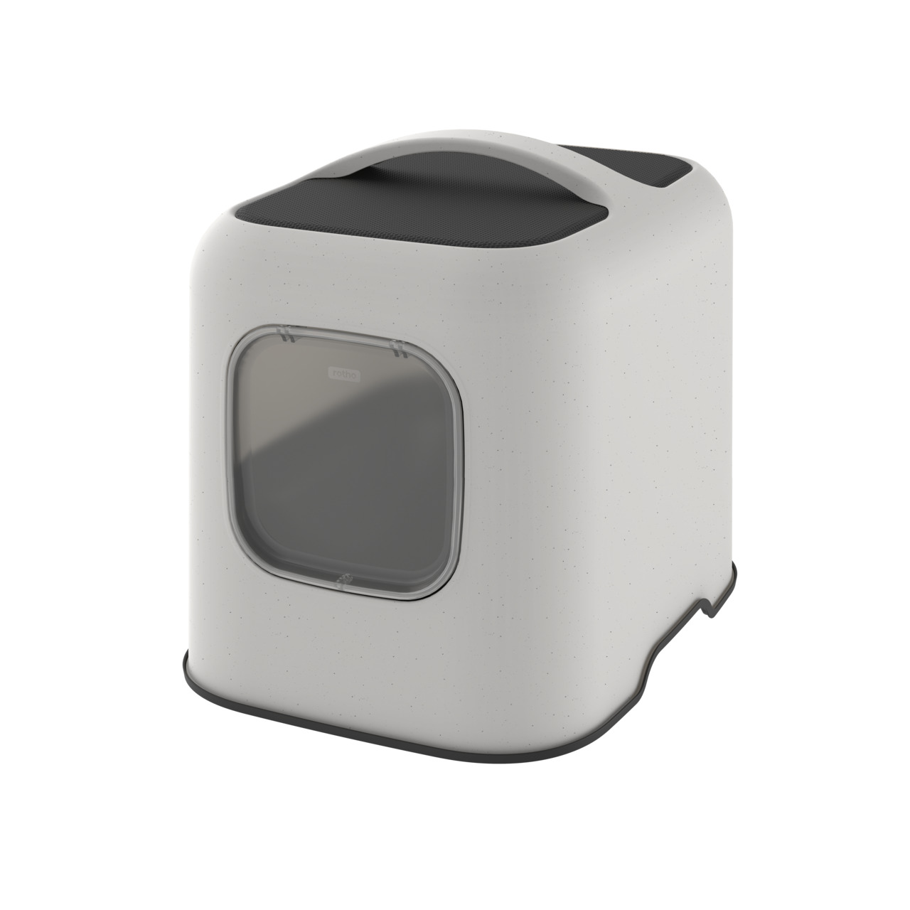 Rotho Katzentoilette Berty, Weiß/Schwarz, für Katzen, mit Schwingtür & Griff, hygienisch & geruchsarm.