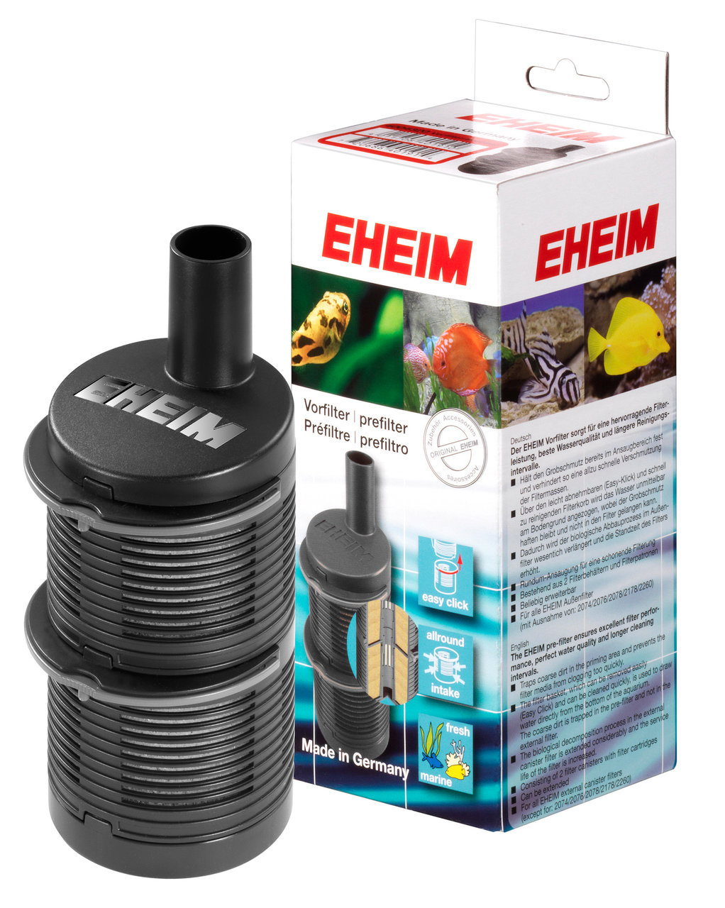EHEIM Vorfilter, Zubehör f. Aquarien, verbessert Filterleistung, verlängert Hauptfilter-Lebensdauer, schwarz, zylindrisch.