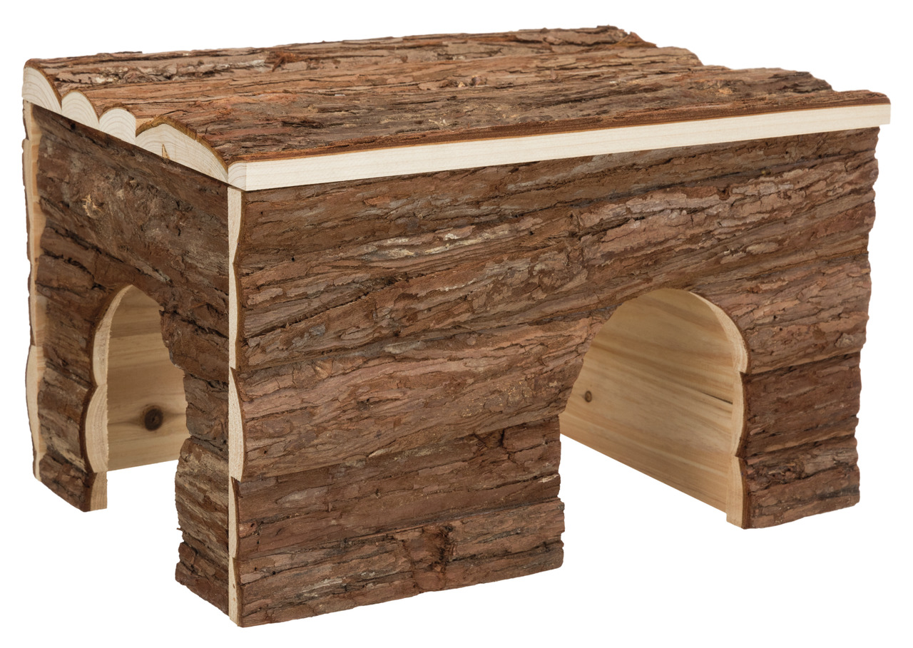 TRIXIE Naturholz-Haus, für Nager (Hamster/Meerschweinchen), unbehandeltes Holz, 2 Eingänge, fördert artgerechtes Verhalten.