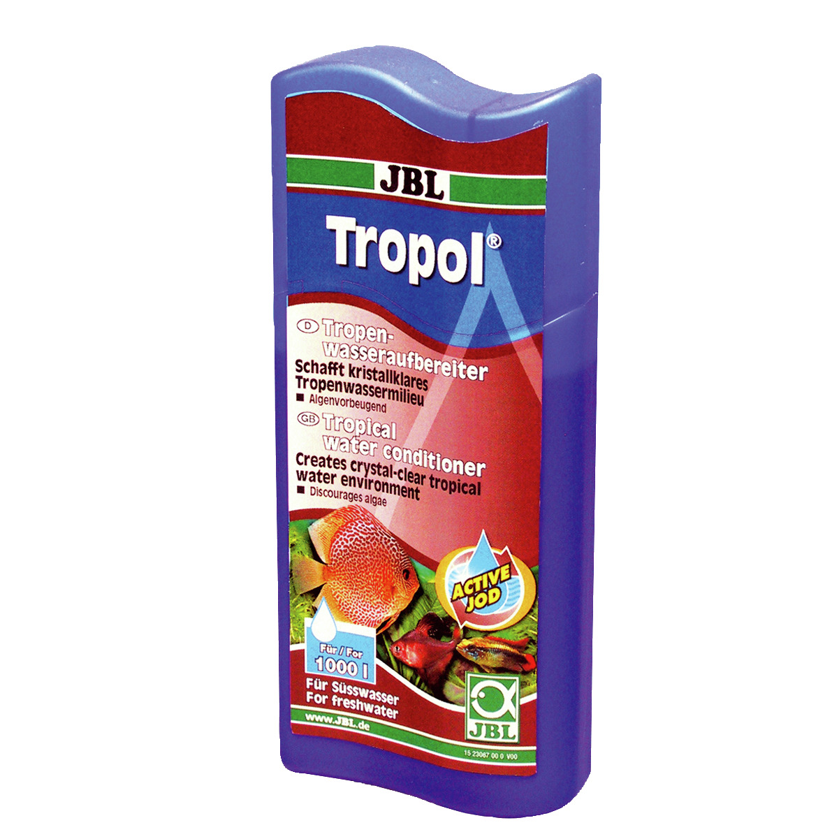JBL Tropol, Wasseraufbereiter für Süßwasseraquarien, 250 ml, bis 1000 l, Tropenwassermilieu, algenvorbeugend, fördert Fischgesundheit.