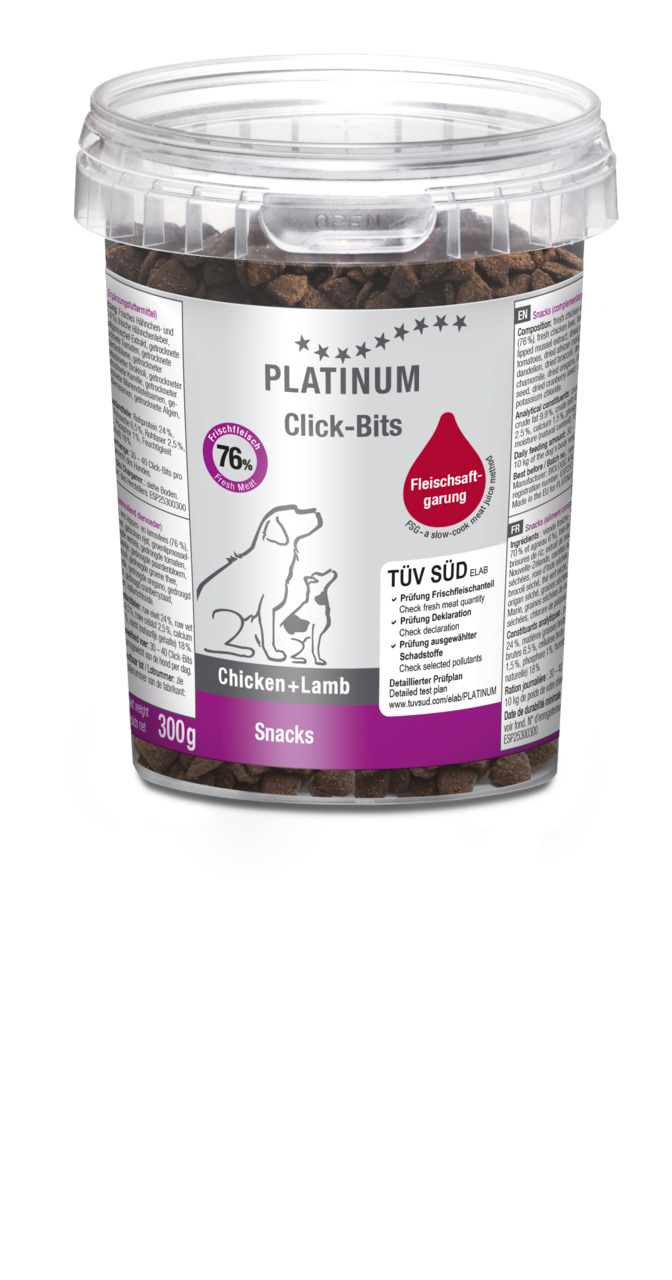 Platinum Click-Bits Chicken + Lamb Huhn & Lamm Hunde Snack 300 g