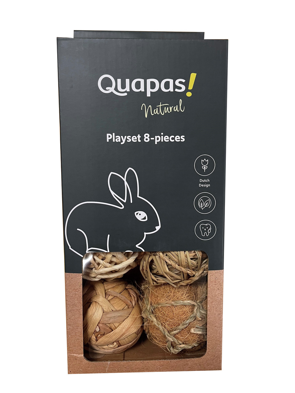 Quapas! Natural Playset 8-tlg., Spielzeug-Set f. Kleintiere (z. B. Kaninchen), Holz/Gras, umweltfreundl., zahnpflegend.