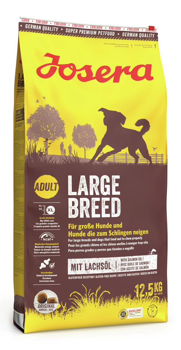 Josera Large Breed, Trockenfutter für große Hunde/Schlinger, Lachsöl, glutenfrei, knochengesund, 12,5 kg.