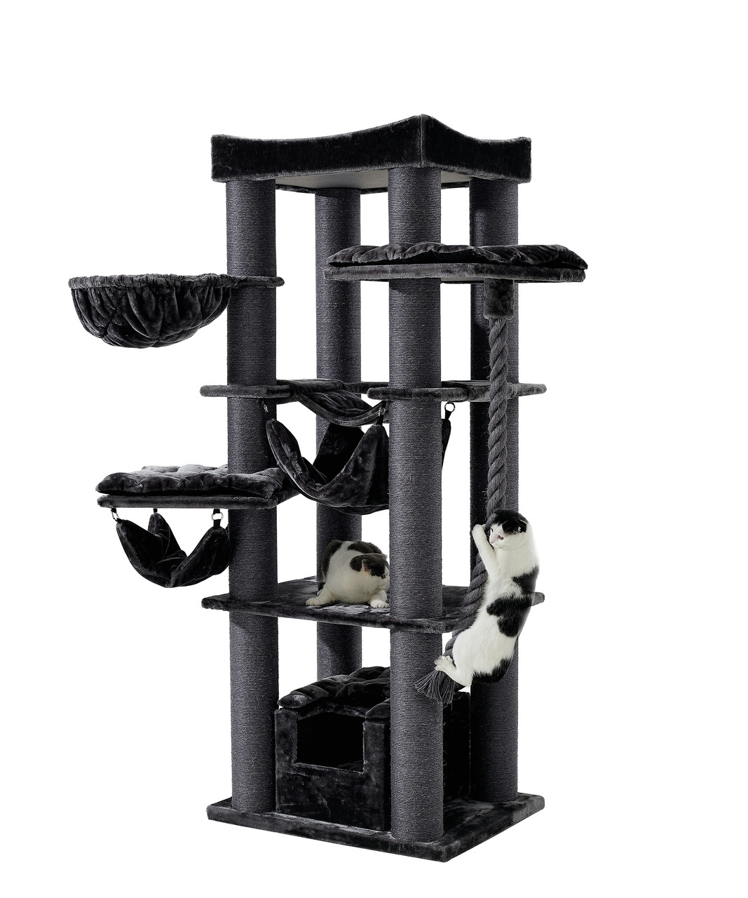 Nobby Kratzbaum Motega, Katzen, dunkelgrau, mit Ebenen, Liegeflächen, Hängematten, Höhle, Sisalseil, ideal für aktive Katzen.