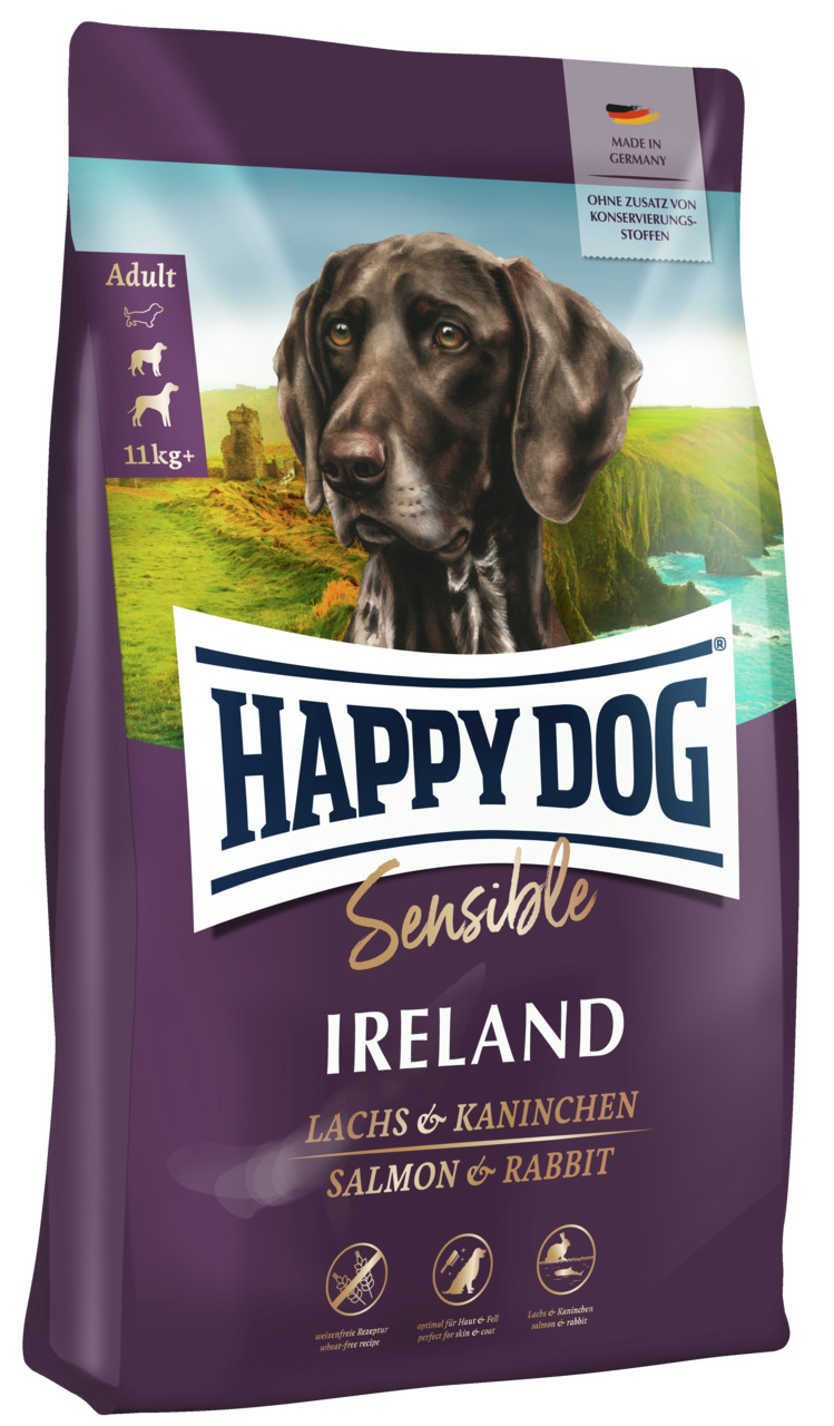 Sparpaket 2 x 4 kg Happy Dog Sensible Ireland Lachs & Kaninchen Hunde Trockenfutter