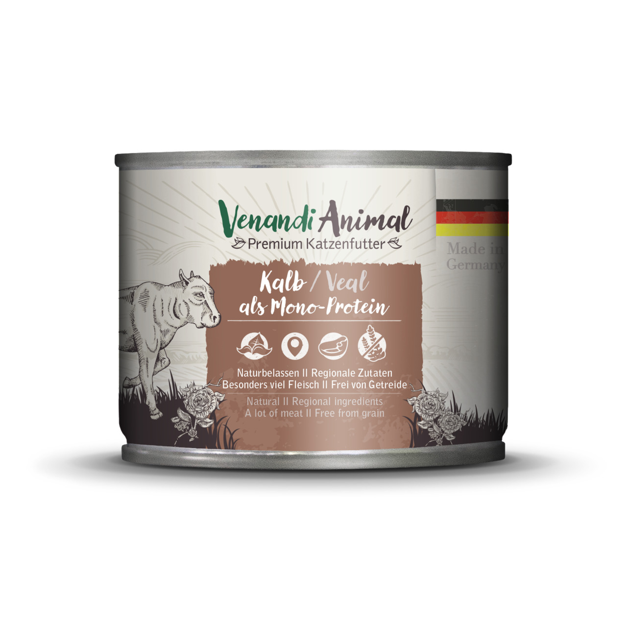Venandi Animal Katzenfutter Kalb (Mono-Protein), naturbelassen, regionale Zutaten, viel Fleisch, getreidefrei.