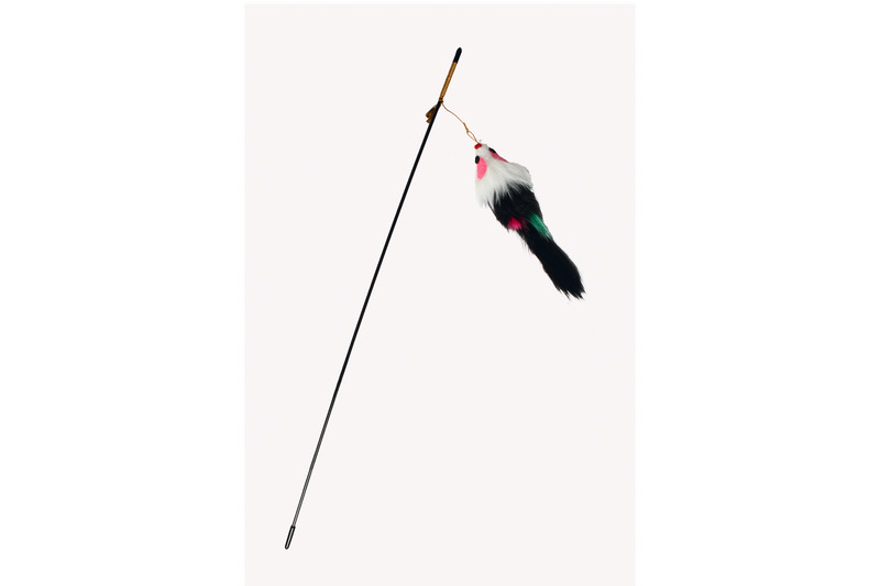 Karlie Katzenspielangel, Katzen, bunter Federanhänger, fördert Bewegung & Jagdinstinkt, Kunstfell (Schwarz, Weiß, Grün, Rot).
