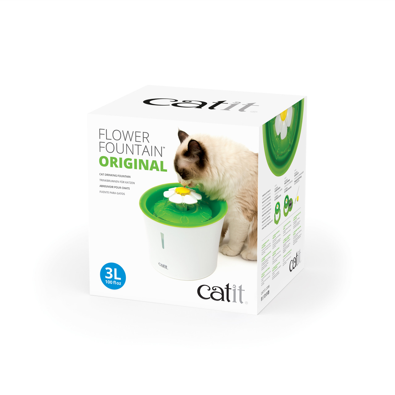 Catit Flower Fountain Original, Trinkbrunnen f. Katzen, 3L, weiß-grün, Blumenform, fördert Trinkverhalten.