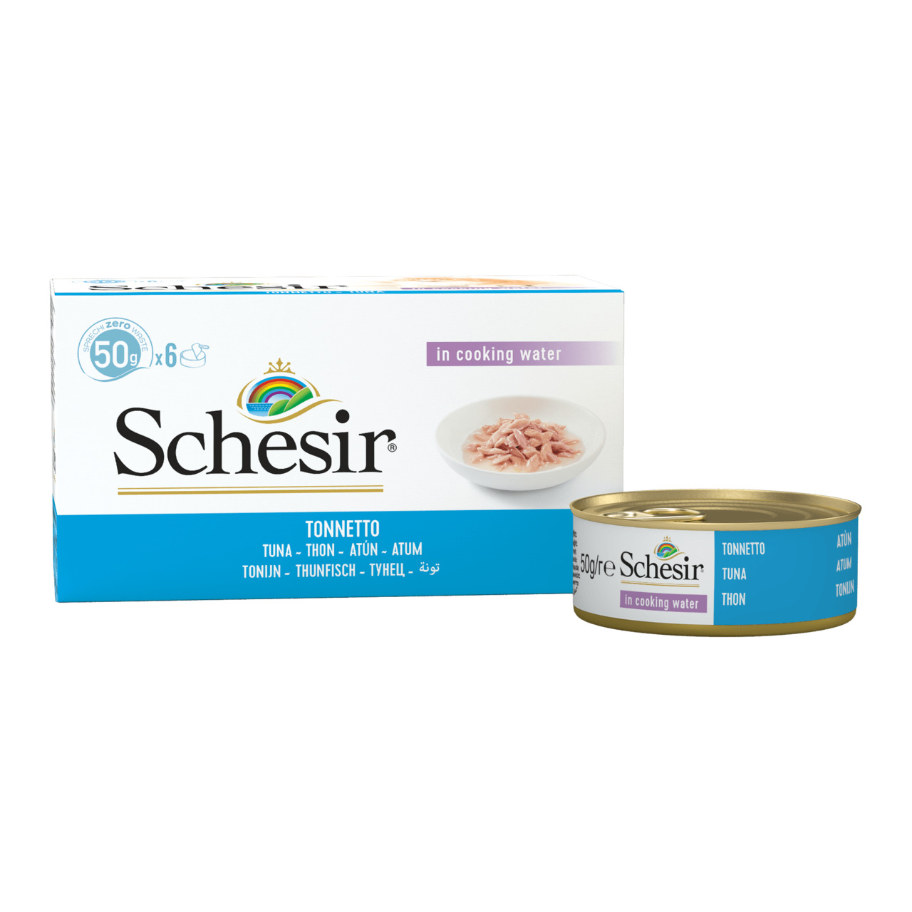 Schesir Tonnetto in cooking water: Nassfutter für Katzen, Thunfisch in Kochwasser, 6x50g, natürliche Zutaten, Qualität & Nachhaltigkeit.
