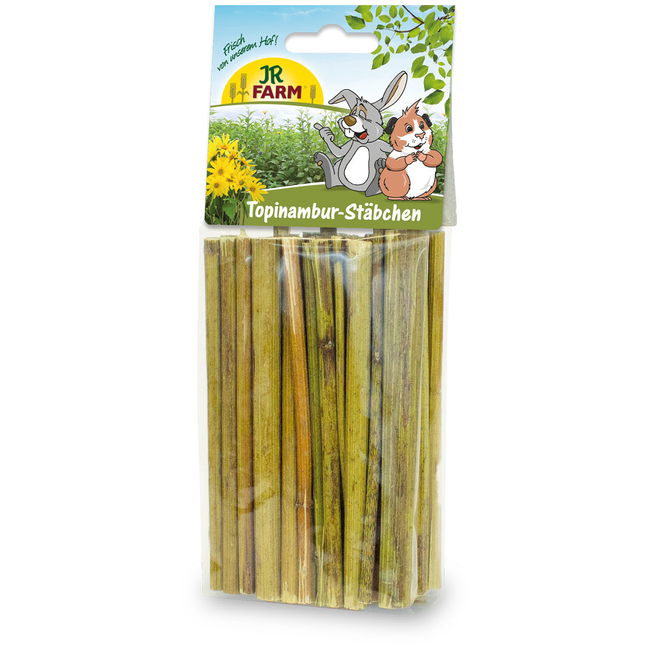JR FARM Topinambur-Stäbchen, Snack für Kaninchen & Meerschweinchen, natürl., 150 g, aus Topinambur in transparenter Verpackung.