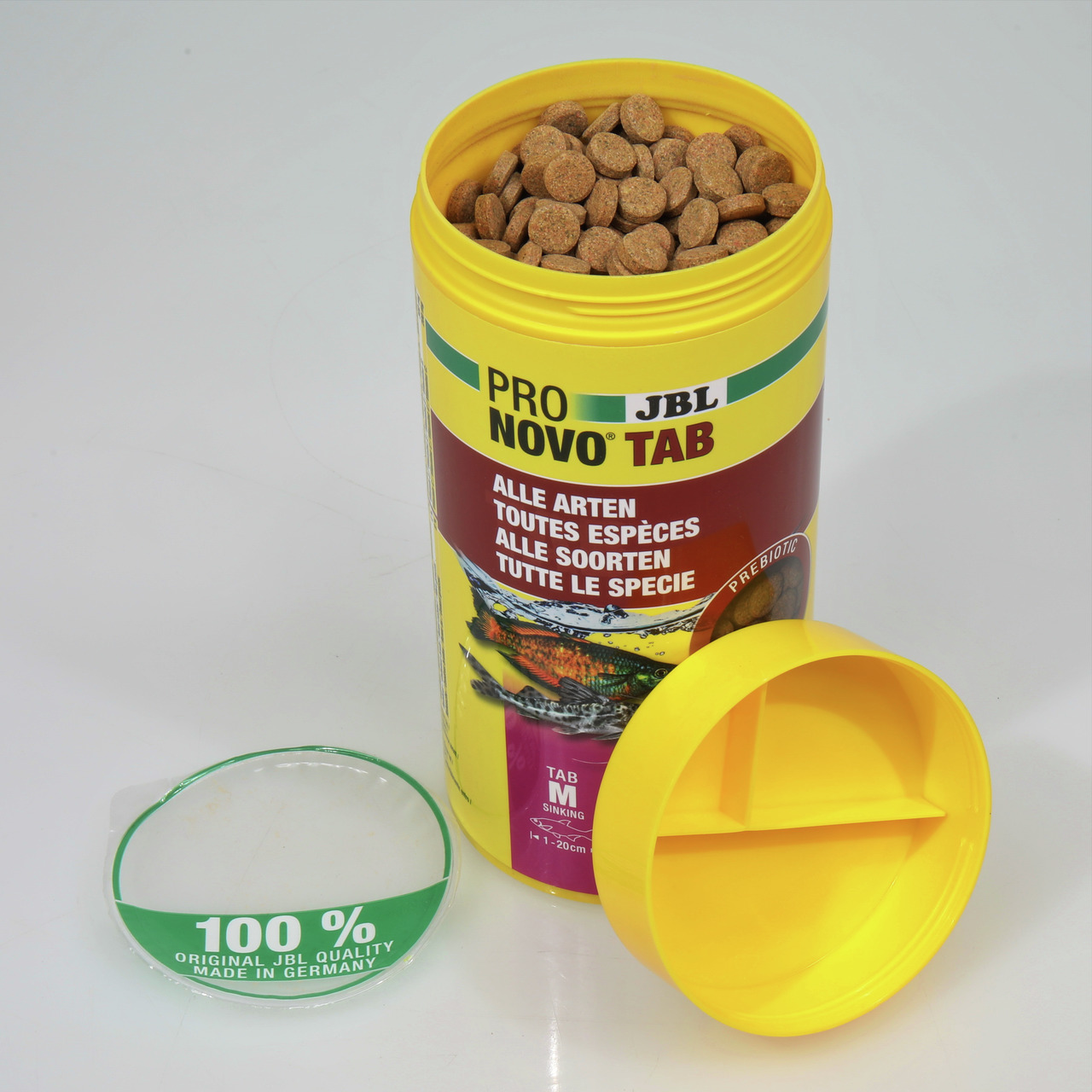 JBL Pro Novo Tab Fischfutter für alle Fischarten (1-20 cm), 100 % Original JBL Qualität, Made in Germany, gelbe Dose.