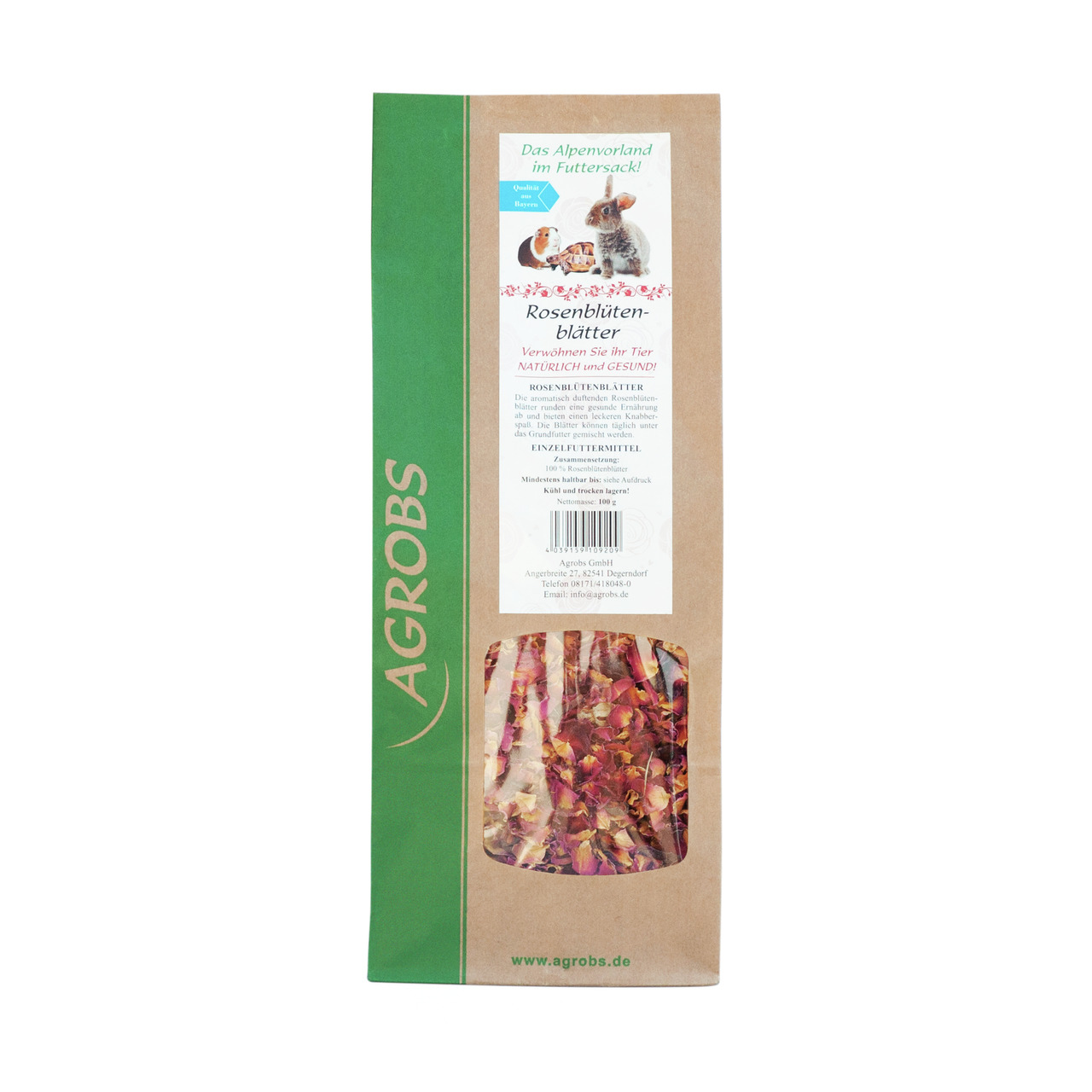 Agrobs Rosenblütenblätter, Einzelfuttermittel für Kleintiere (z. B. Kaninchen), getrocknet, 100 g.