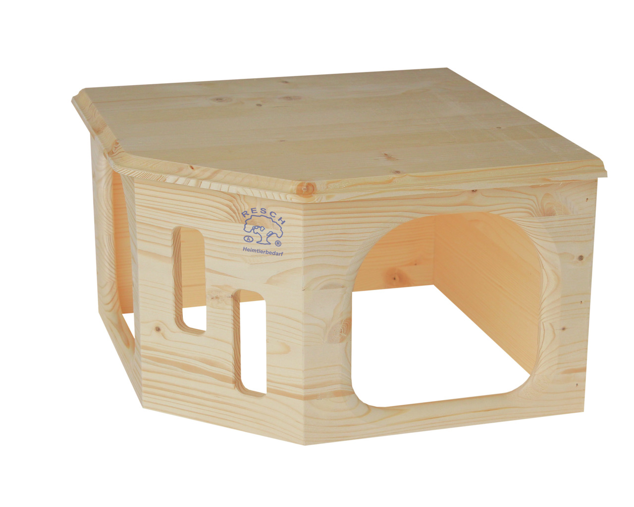 Holzhaus Resch, für Kaninchen/Meerschweinchen, unbehandelt, 2 Eingänge, Fenster, ca. 30x30x20 cm, ideal als Rückzugsort/Schlafplatz.