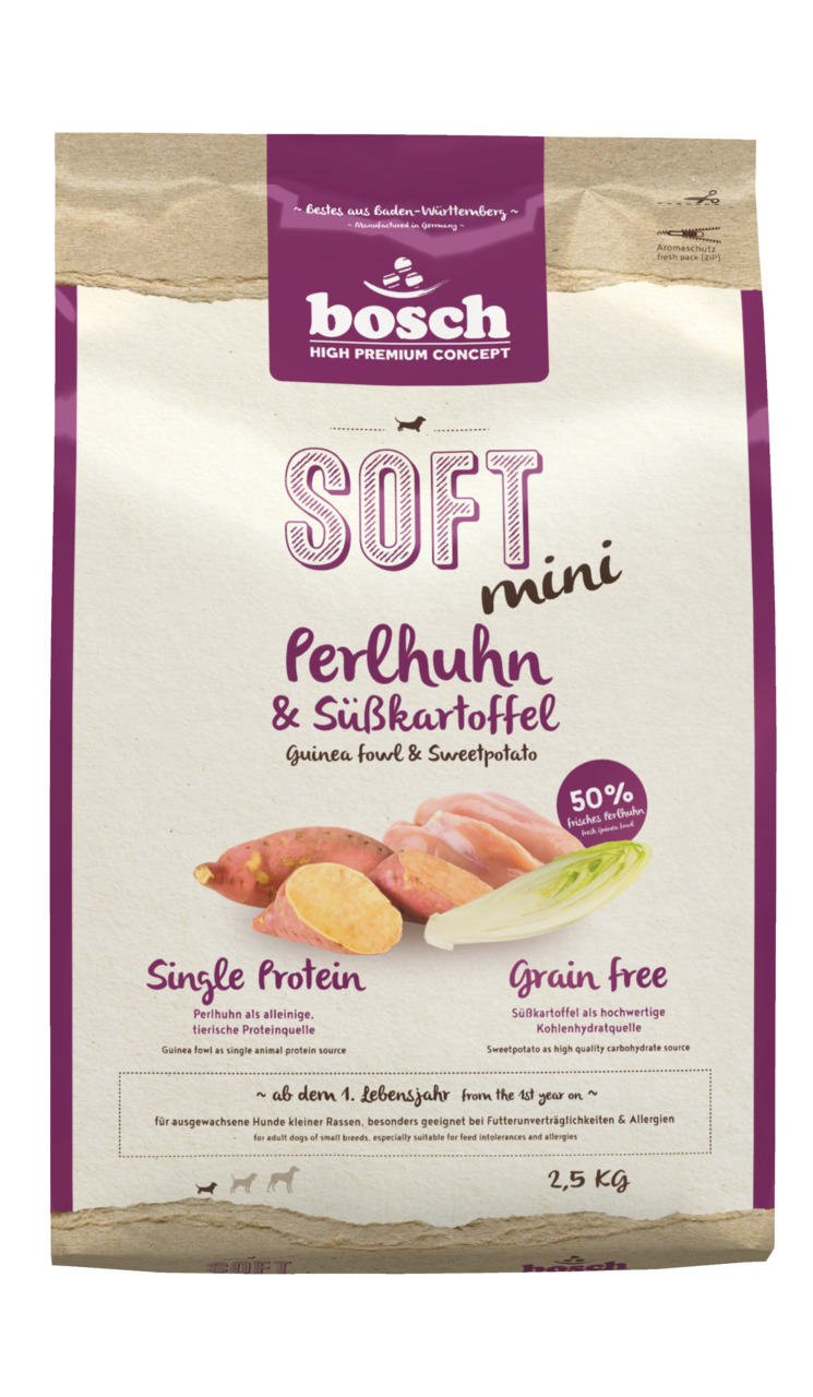 Bosch Soft Mini Perlhuhn & Süßkartoffel Hunde Trockenfutter 2,5 kg