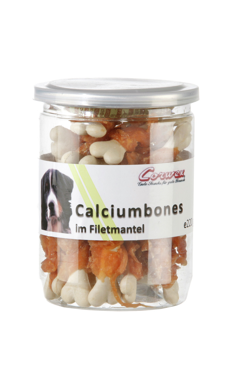 Corwex Calciumbones im Filetmantel für Hunde, Hähnchenfilet, 220 g, idealer Snack für zwischendurch.