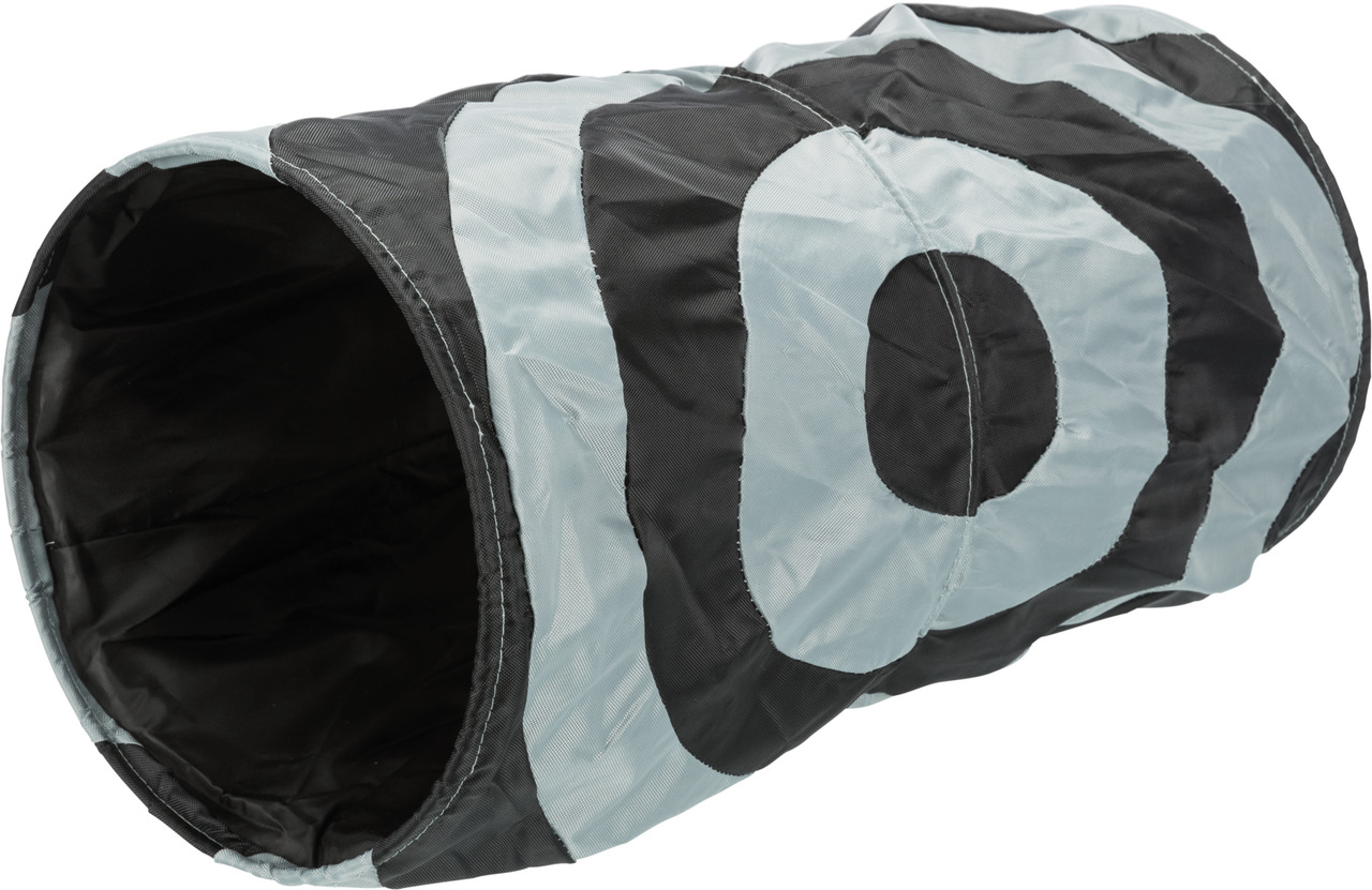 TRIXIE Spieltunnel für Katzen, schwarz-weiß, Nylon, spannend zum Spielen/Verstecken, für aktive Katzen. Länge: ca. 50 cm.