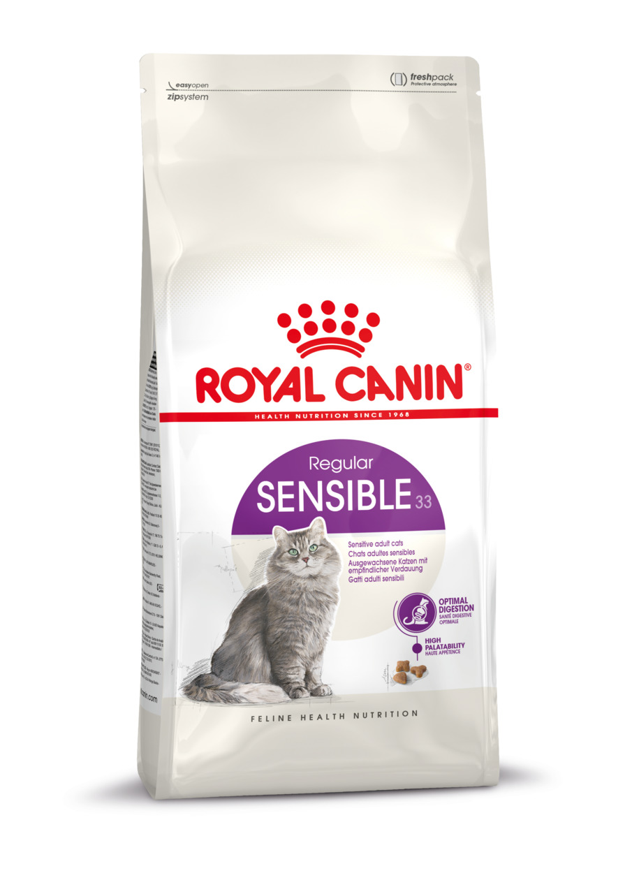 ROYAL CANIN Regular Sensible 33, Katzenfutter für ausgew. Katzen mit empfindl. Verdauung, 2 kg, „optimale Verdauung“, „hohe Akzeptanz“.