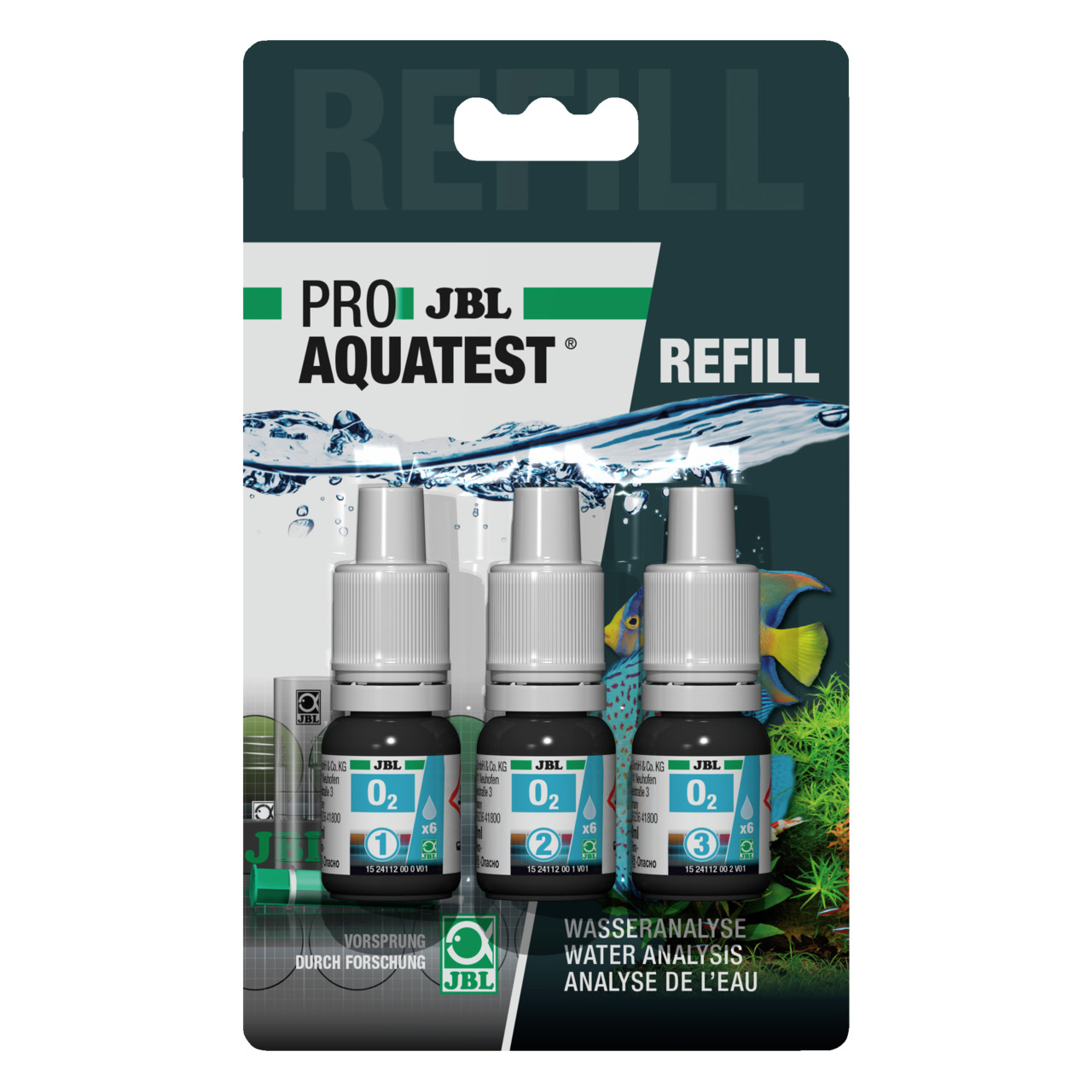 JBL ProAquaTest O2 Refill, Nachfüllset f. Sauerstofftest, f. Aquarienbesitzer, Süß-/Meerwasser, 3 Fläschchen Testreagenzien.